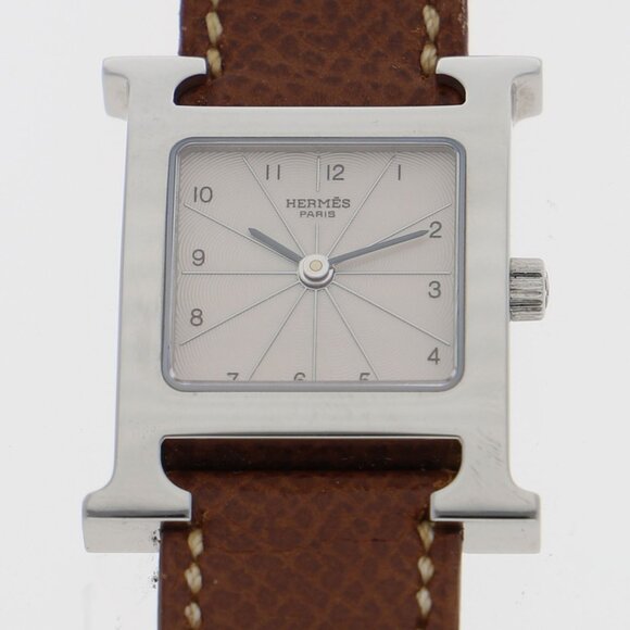 WATCH HERMES HH1.210 H watch Silver SS/leather QZ - Picture 1 of 6